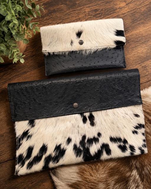 Cowhide & Ostrich Leather Clutch Set