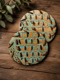 Handcrafted Turquoise Tooled Leather Coasters