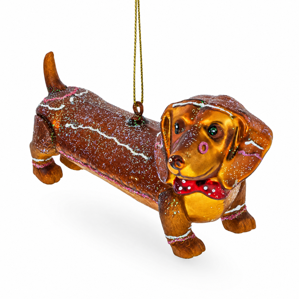 Dachshund with Bow Tie Glass Christmas Ornament