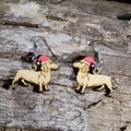 Dachshund Santa Hat Wooden Dangle Earrings | Christmas Dog Jewelry